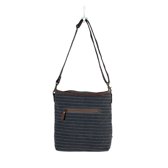 Myra Bag Handmade Mail Shoulder Bag Upcycled Canvas & Cowhide Leather - Picture 7 of 9